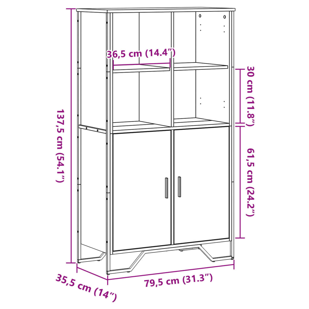 Hoge kast 79,5x35,5x137,5 cm bewerkt hout zwart - AllerleiShop