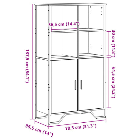 Hoge kast 79,5x35,5x137,5 cm bewerkt hout grijs sonoma eiken - AllerleiShop