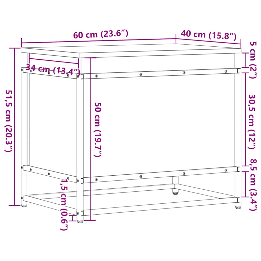 Opbergbox met deksel 60x40x51,5 cm bewerkt hout zwart - AllerleiShop