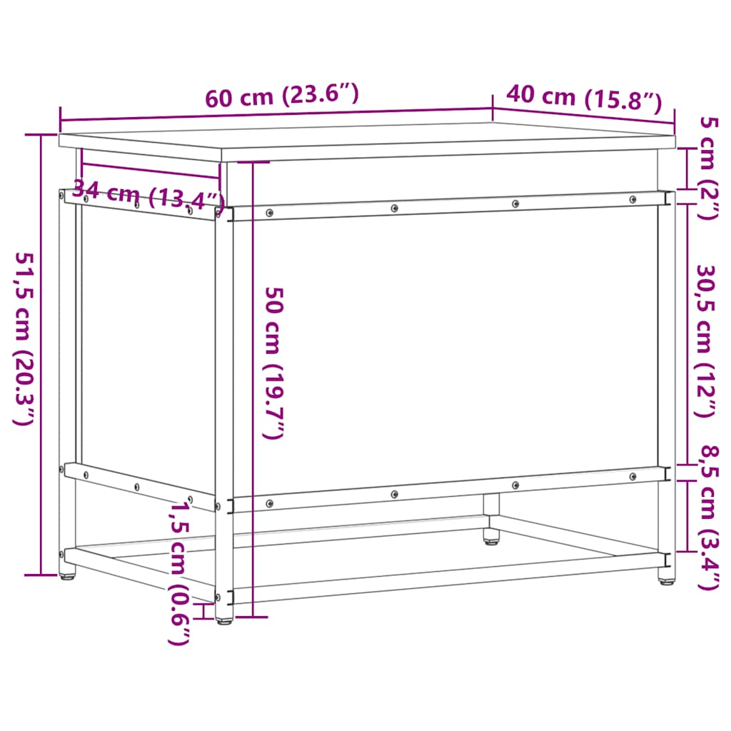 Opbergbox met deksel 60x40x51,5 cm bewerkt hout gerookt eiken - AllerleiShop