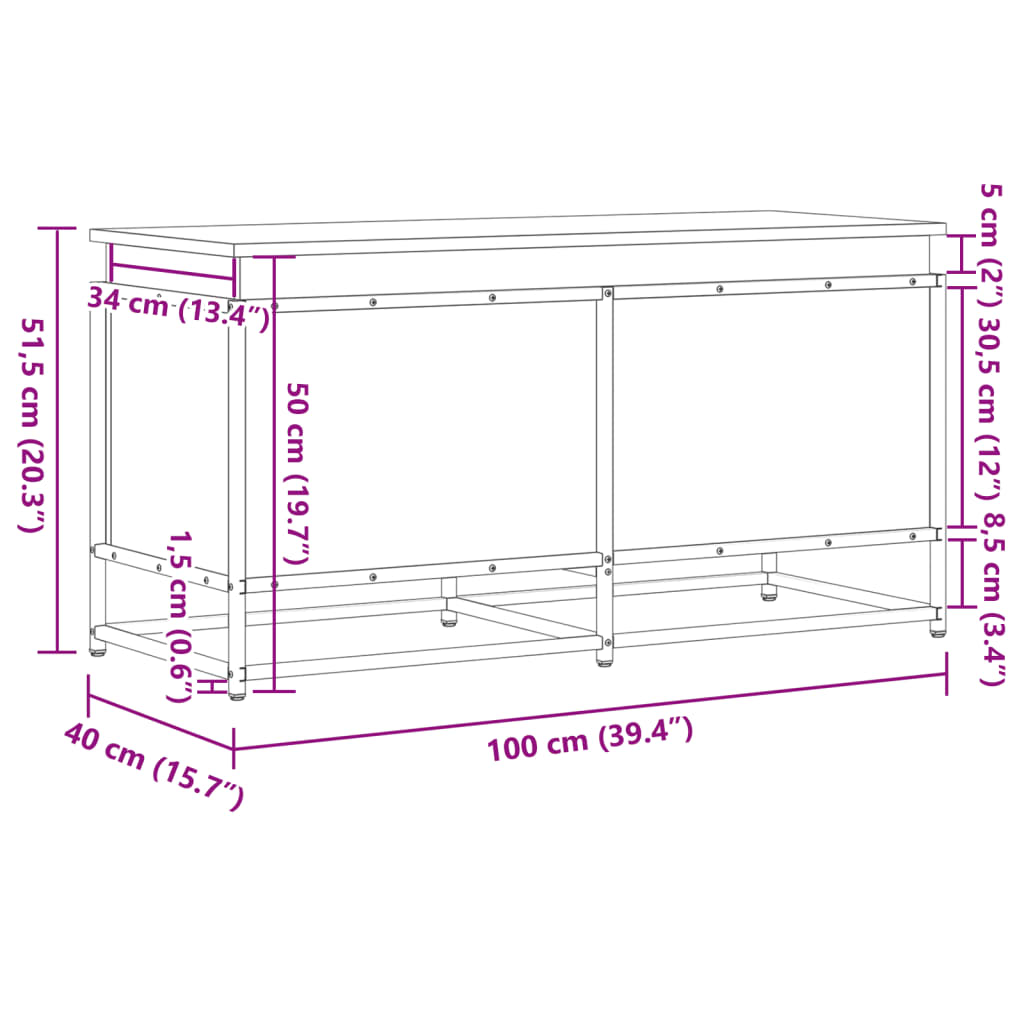 Opbergbox met deksel 100x40x51,5 cm bewerkt hout zwart - AllerleiShop