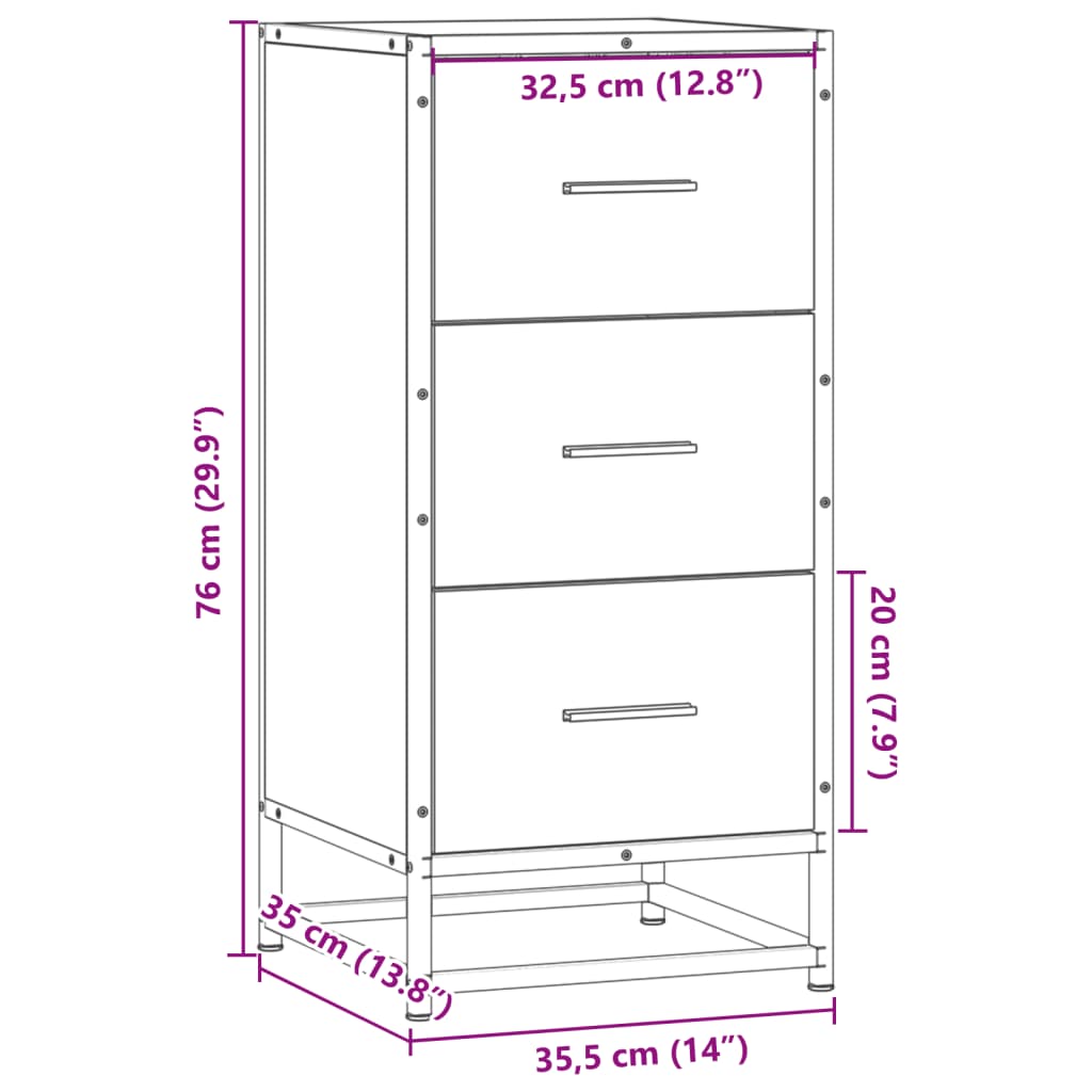 Dressoir 35,5x35x76 cm bewerkt hout en metaal gerookt eiken - AllerleiShop