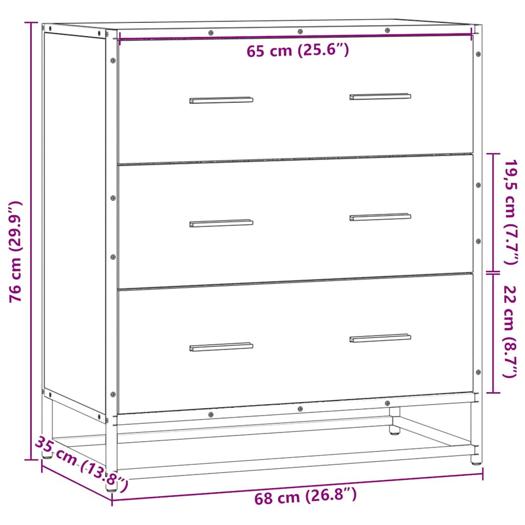 Dressoir 68x35x76 cm bewerkt hout en metaal sonoma eikenkleur - AllerleiShop