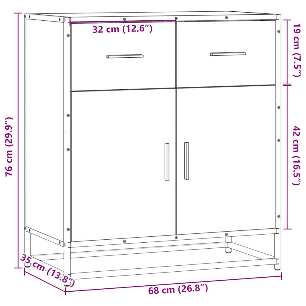 Dressoir 68x35x76 cm bewerkt hout sonoma eikenkleurig - AllerleiShop