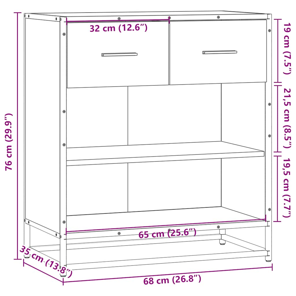 Dressoir 68x35x76 cm bewerkt hout sonoma eikenkleurig - AllerleiShop