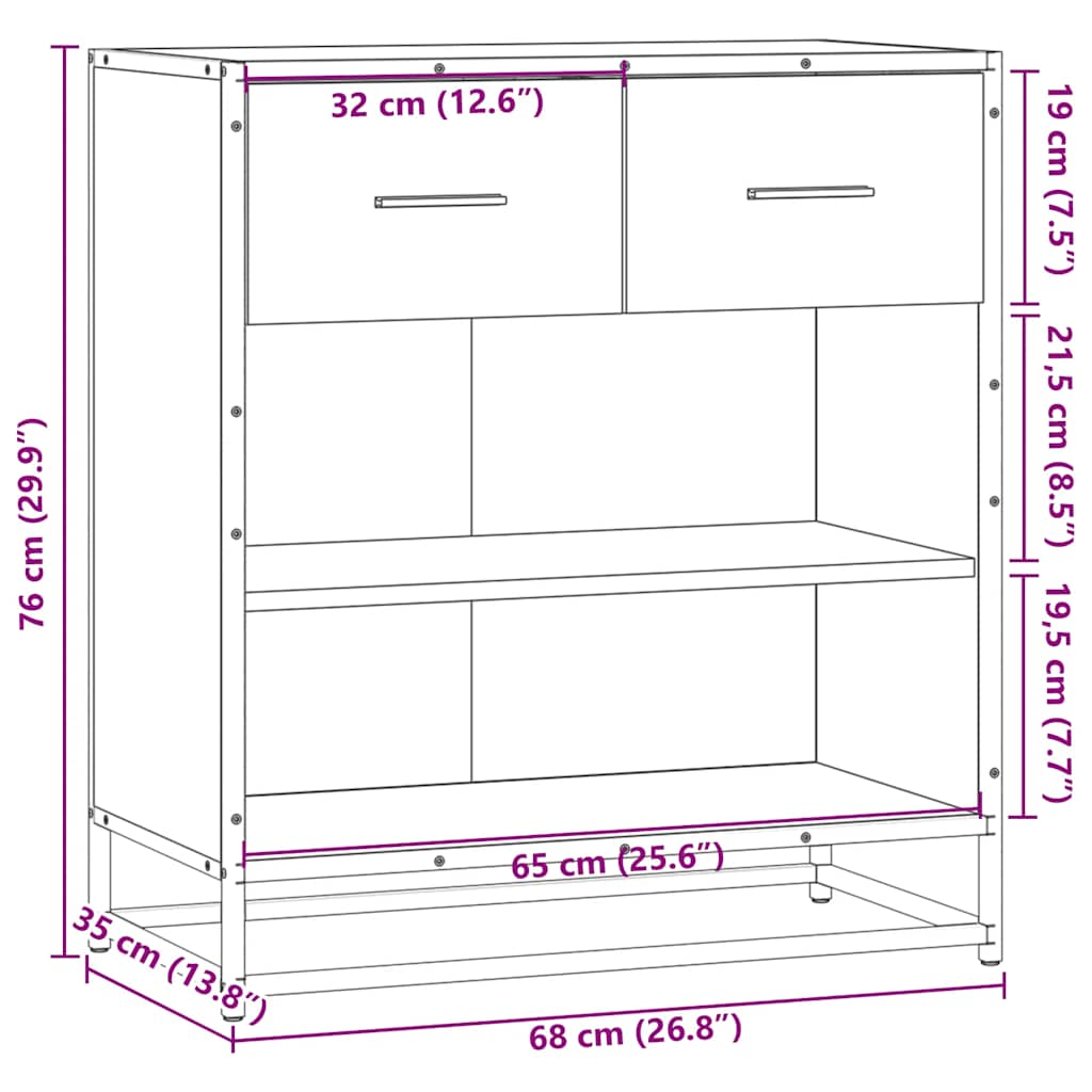 Dressoir 68x35x76 cm bewerkt hout grijs sonoma eikenkleurig - AllerleiShop