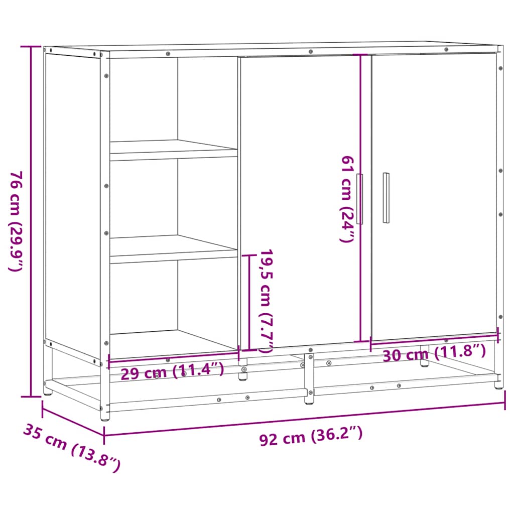 Dressoir 92x35x76 cm bewerkt hout gerookt eikenkleurig - AllerleiShop