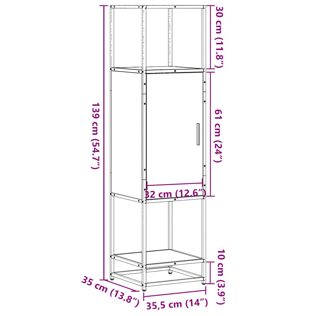 Hoge kast 35,5x35x139 cm bewerkt hout en metaal zwart - AllerleiShop