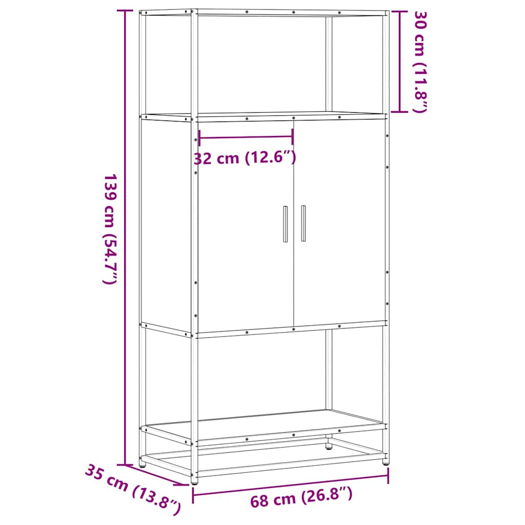 Hoge kast 68x35x139 cm bewerkt hout en metaal zwart - AllerleiShop