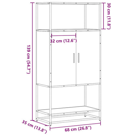 Hoge kast 68x35x139 cm bewerkt hout en metaal sonoma eikenkleur - AllerleiShop