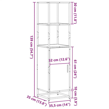 Hoge kast 35,5x35x139 cm bewerkt hout en metaal zwart - AllerleiShop