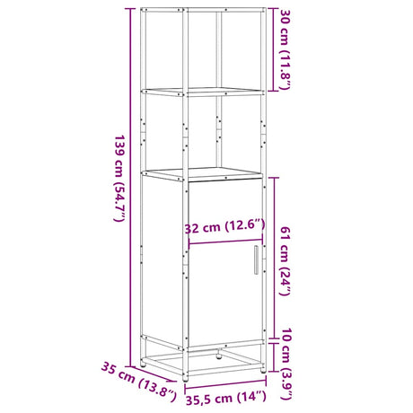 Hoge kast 35,5x35x139 cm bewerkt hout en metaal sonoma eiken - AllerleiShop