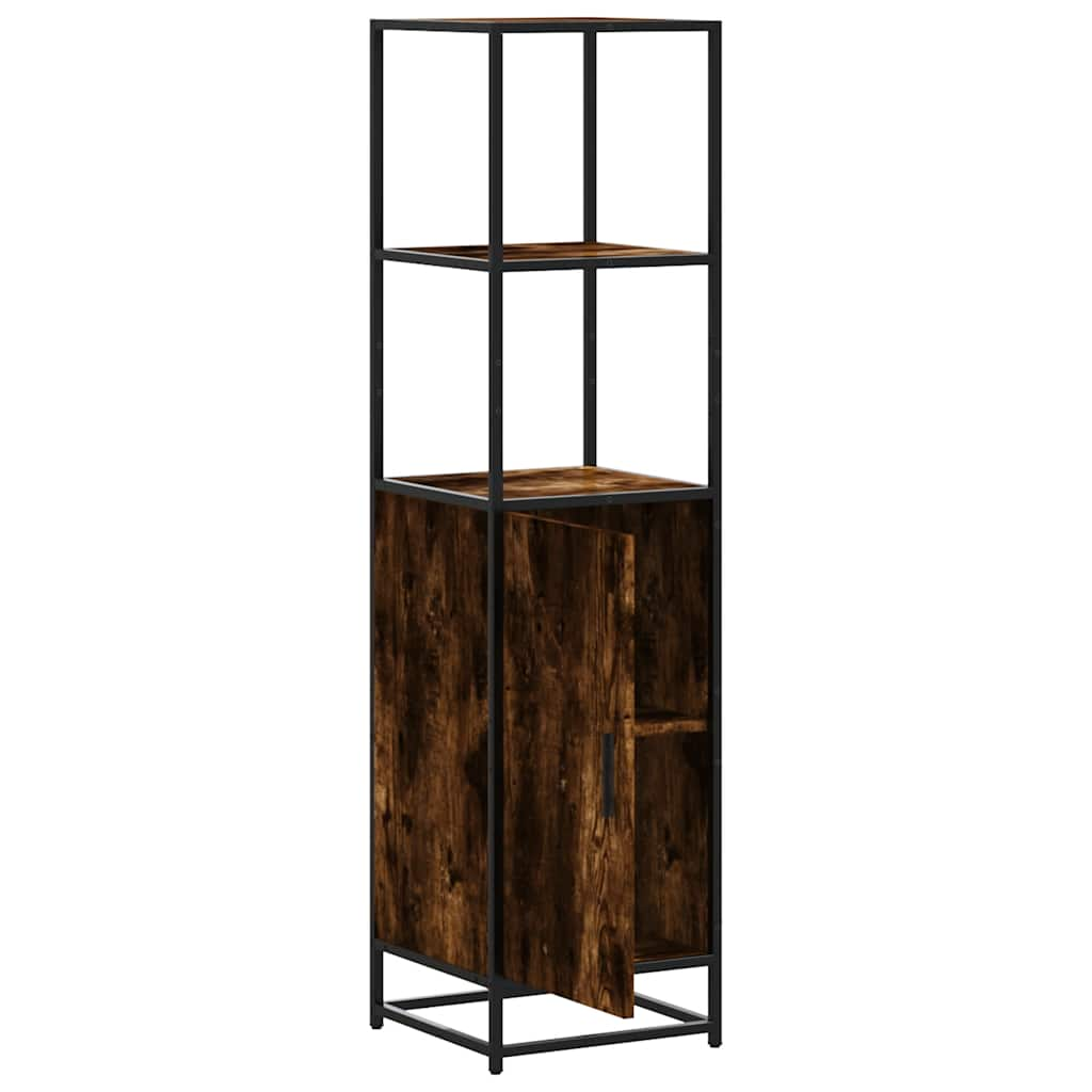 Hoge kast 35,5x35x139 cm bewerkt hout en metaal gerookt eiken - AllerleiShop