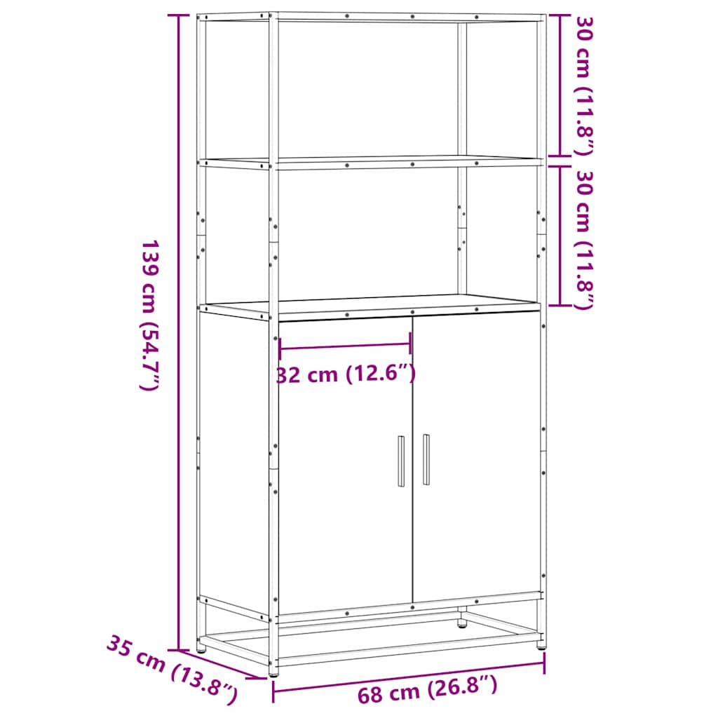 Hoge kast 68x35x139 cm bewerkt hout en metaal zwart - AllerleiShop