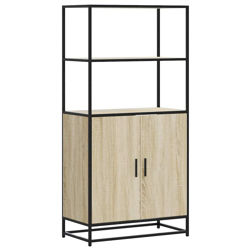 Hoge kast 68x35x139 cm bewerkt hout en metaal zwart - AllerleiShop