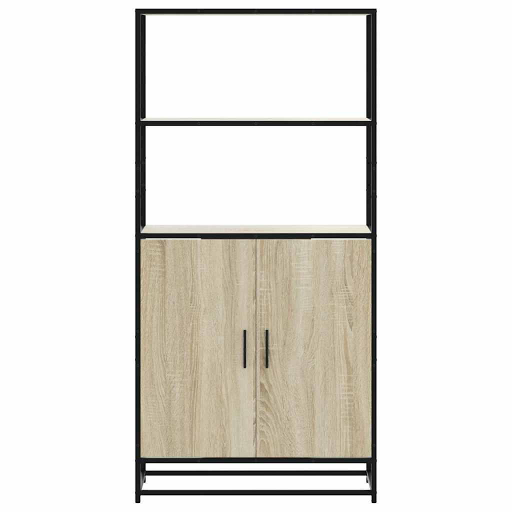 Hoge kast 68x35x139 cm bewerkt hout en metaal zwart - AllerleiShop