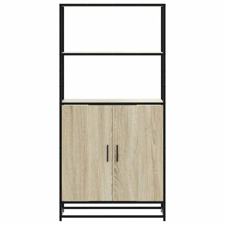 Hoge kast 68x35x139 cm bewerkt hout en metaal zwart - AllerleiShop