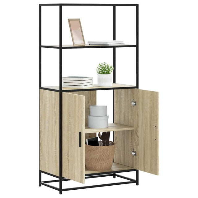 Hoge kast 68x35x139 cm bewerkt hout en metaal zwart - AllerleiShop