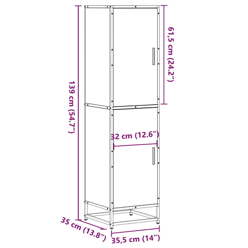 Hoge kast 35,5x35x139 cm bewerkt hout en metaal zwart - AllerleiShop