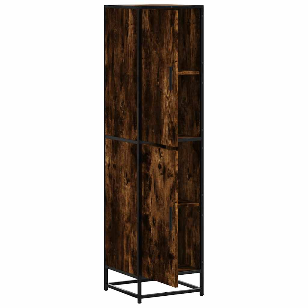 Hoge kast 35,5x35x139 cm bewerkt hout en metaal gerookt eiken - AllerleiShop