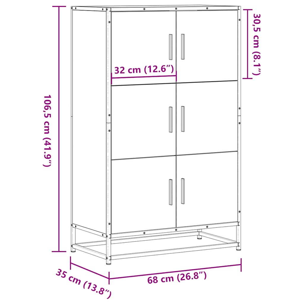 Hoge kast 68x35x106,5 cm bewerkt hout en metaal zwart - AllerleiShop