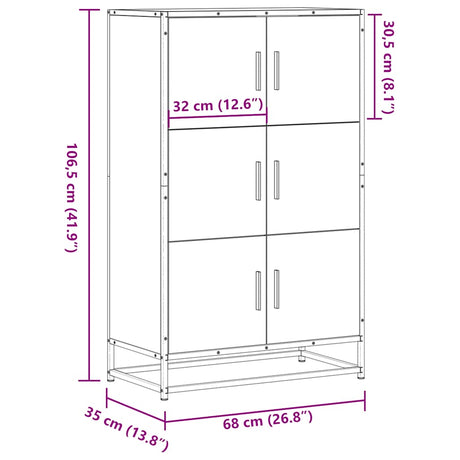 Hoge kast 68x35x106,5 cm bewerkt hout en metaal zwart - AllerleiShop