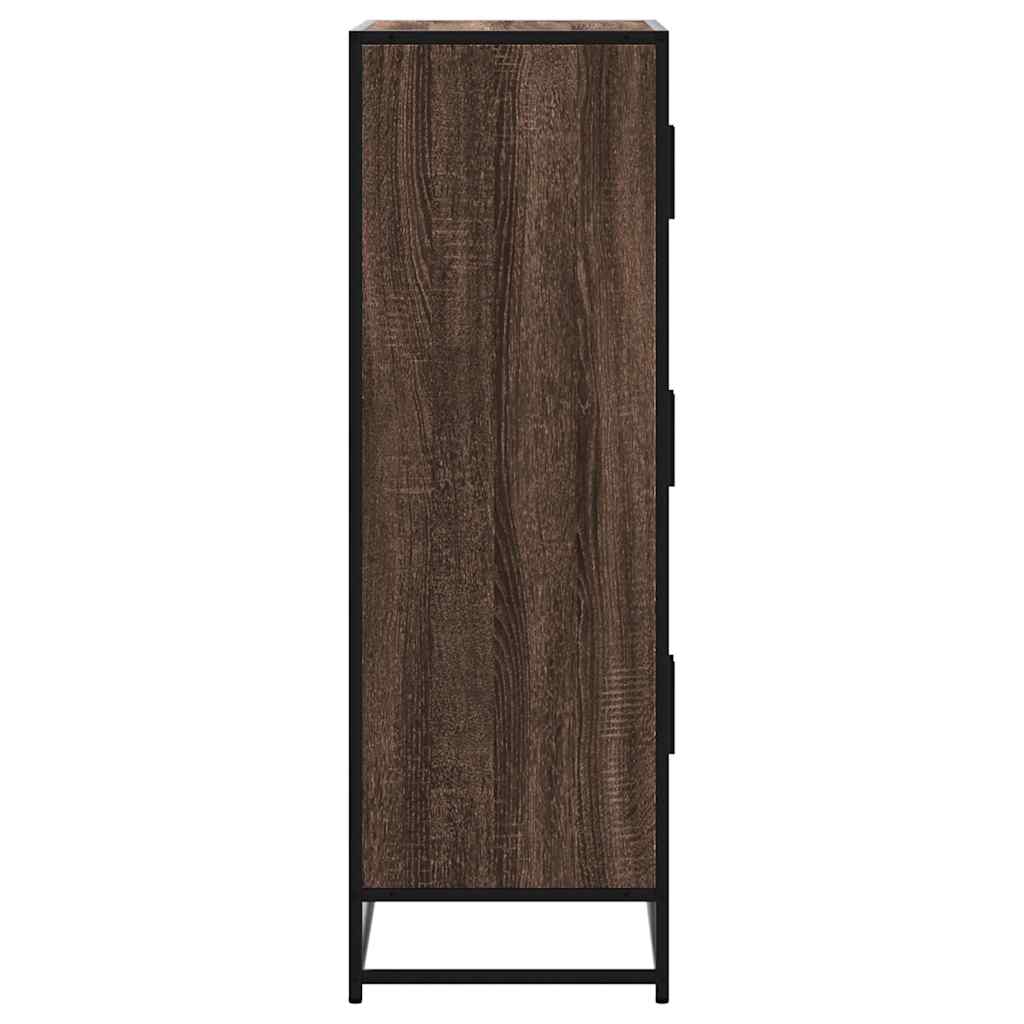 Hoge kast 68x35x106,5cm bewerkt hout en metaal bruin eikenkleur - AllerleiShop