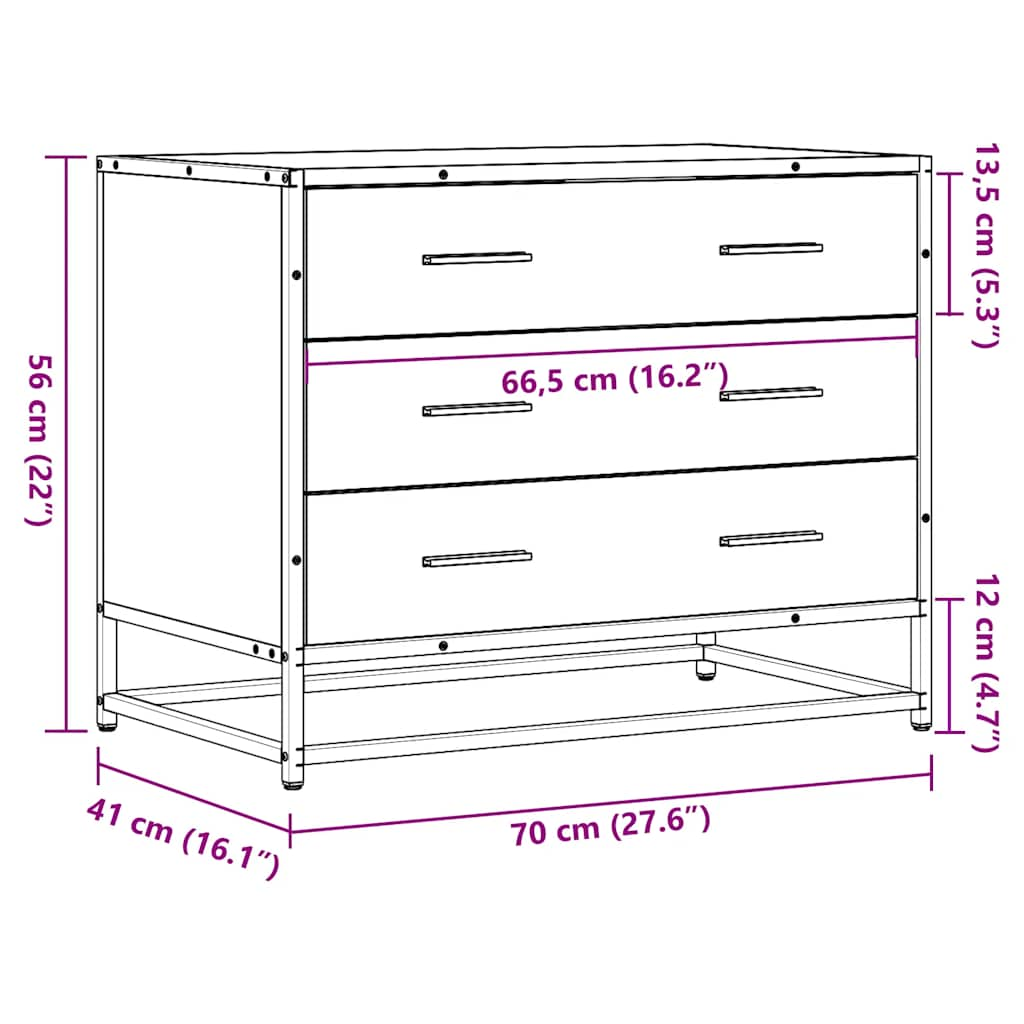 Ladekast 70x41x56 cm bewerkt hout sonoma eikenkleurig - AllerleiShop