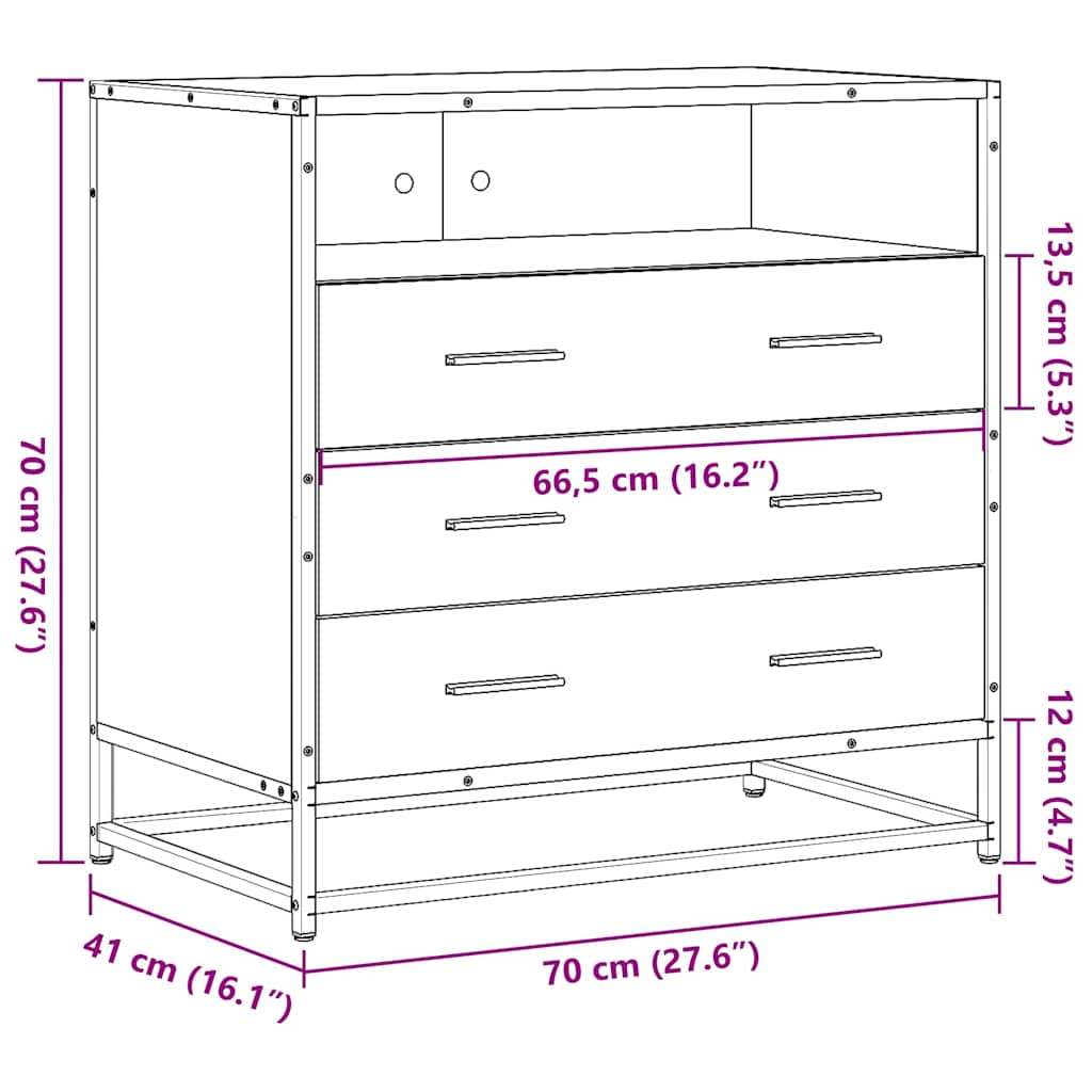 Ladekast 70x41x70 cm bewerkt hout gerookt eikenkleurig