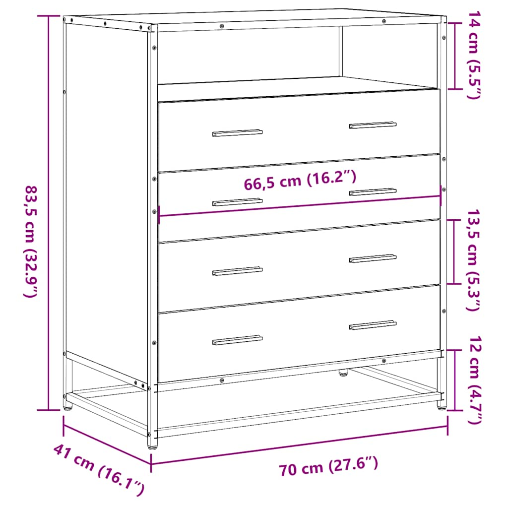 Ladekast 70x41x70 cm bewerkt hout zwart - AllerleiShop