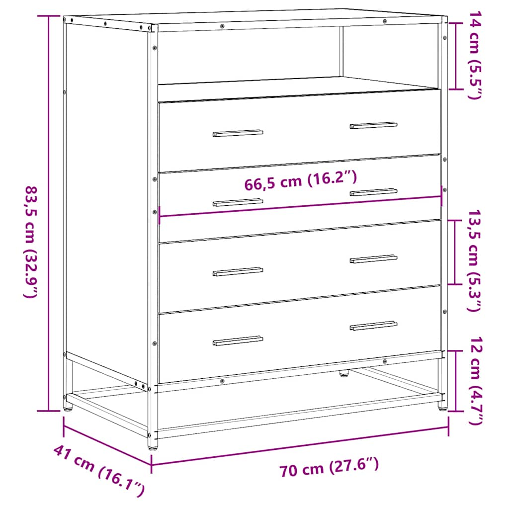 Ladekast 70x41x70 cm bewerkt hout grijs sonoma eikenkleurig - AllerleiShop