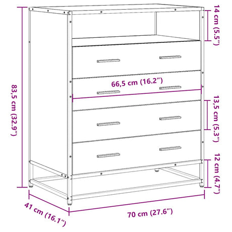 Ladekast 70x41x70 cm bewerkt hout grijs sonoma eikenkleurig - AllerleiShop