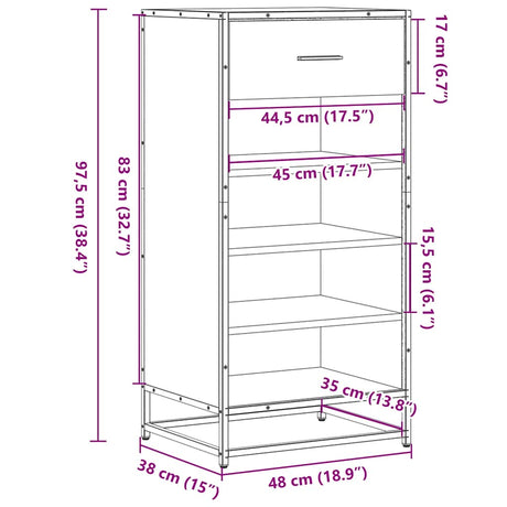 Schoenenrek 48x38x97,5 cm bewerkt hout sonoma eikenkleurig - AllerleiShop