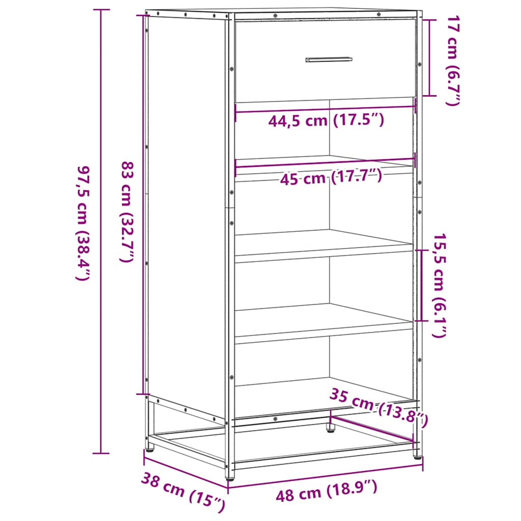 Schoenenrek 48x38x97,5 cm bewerkt hout gerookt eikenkleurig - AllerleiShop