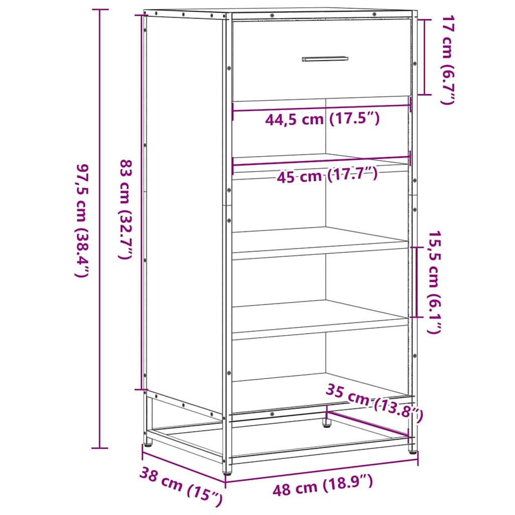 Schoenenrek 48x38x97,5 cm bewerkt hout grijs sonoma eikenkleur - AllerleiShop