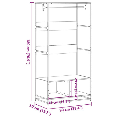 Kledingkast 90x50x180 cm bewerkt hout zwart - AllerleiShop