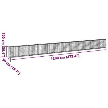 Schanskorf 1200x50x100 cm gegalvaniseerd ijzer zilverkleurig - AllerleiShop