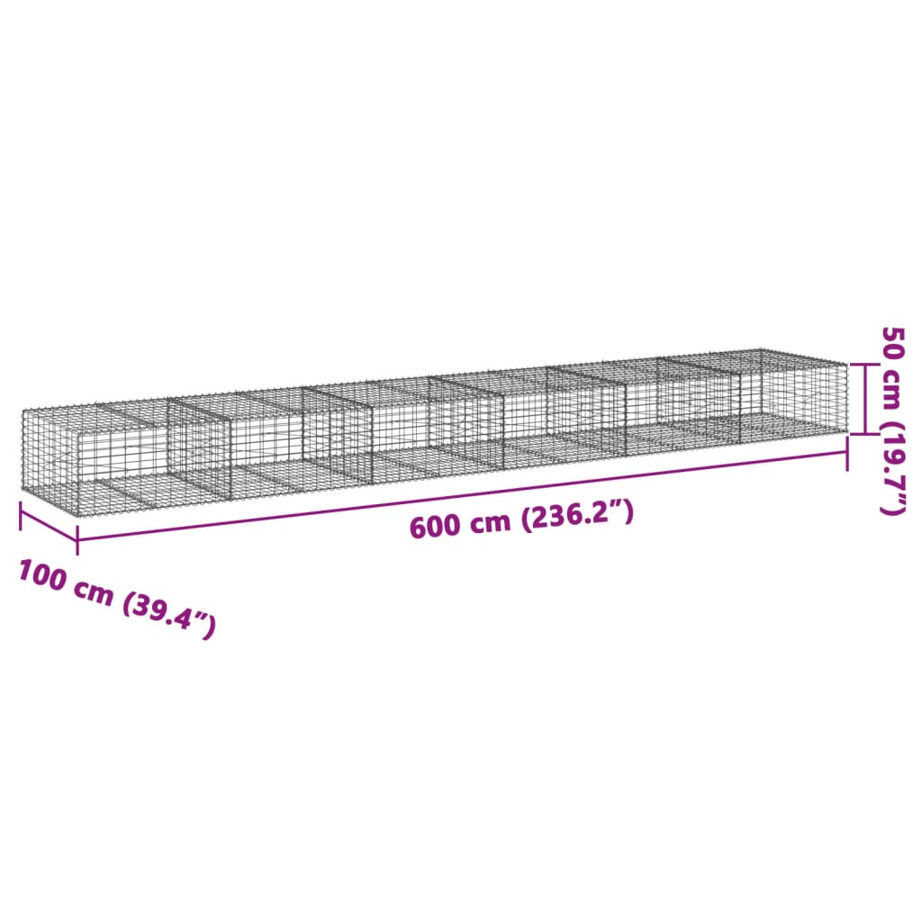 Schanskorf 600x100x50 cm gegalvaniseerd ijzer zilverkleurig - AllerleiShop