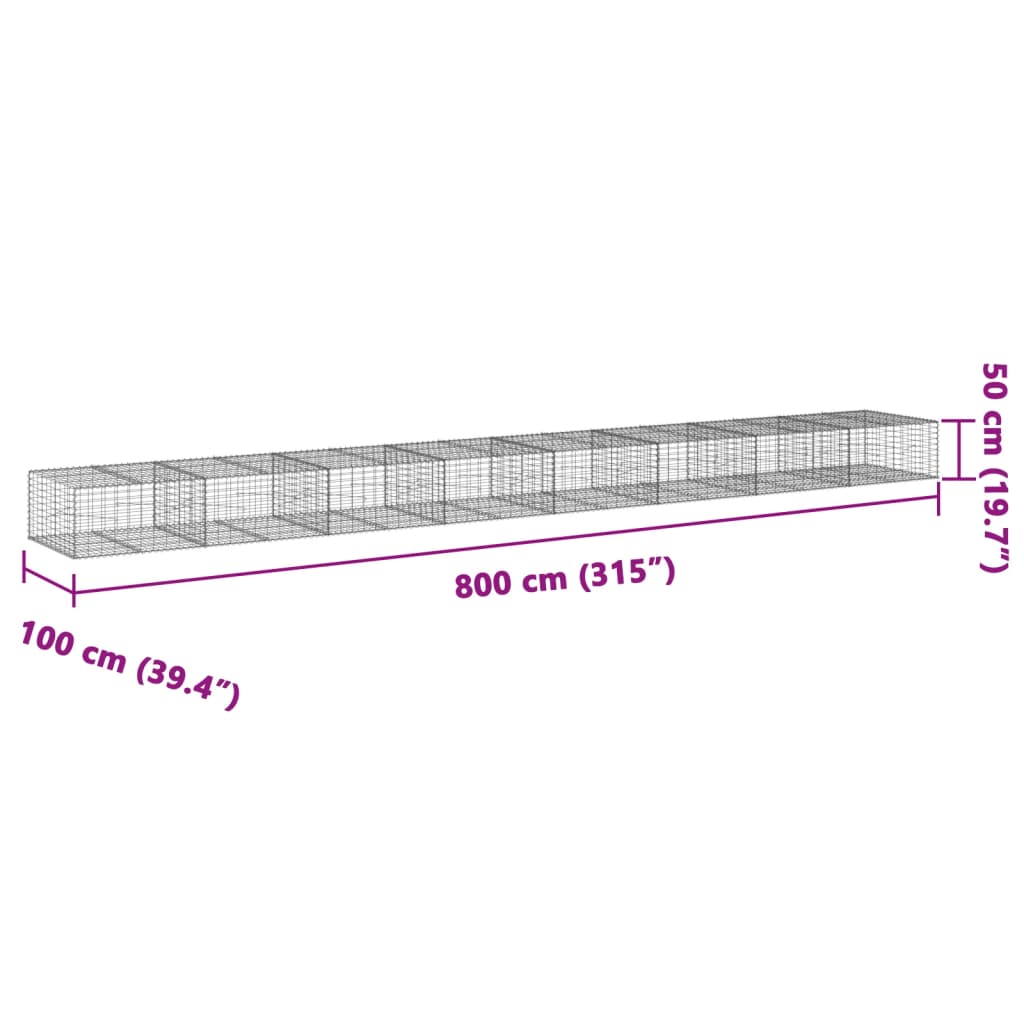 Schanskorf 800x100x50 cm gegalvaniseerd ijzer zilverkleurig - AllerleiShop