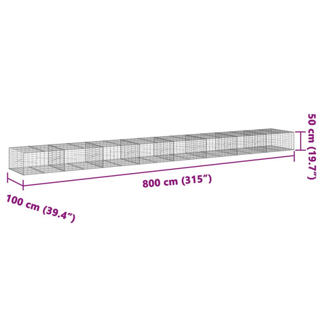 Schanskorf 800x100x50 cm gegalvaniseerd ijzer zilverkleurig - AllerleiShop