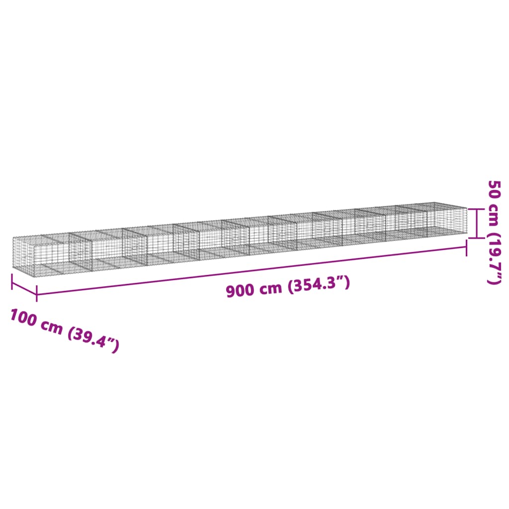 Schanskorf 900x100x50 cm gegalvaniseerd ijzer zilverkleurig - AllerleiShop