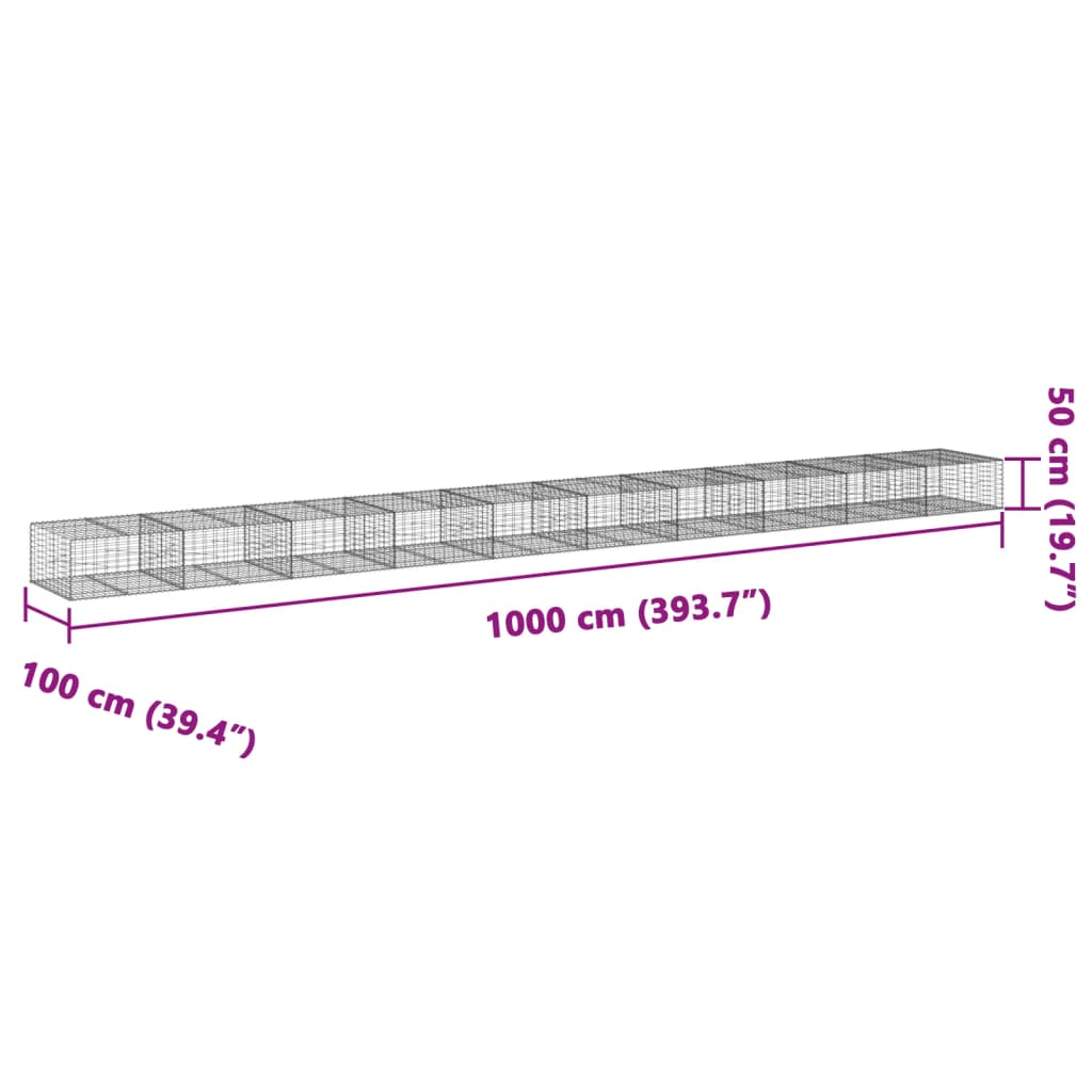 Schanskorf 1000x100x50 cm gegalvaniseerd ijzer zilverkleurig - AllerleiShop