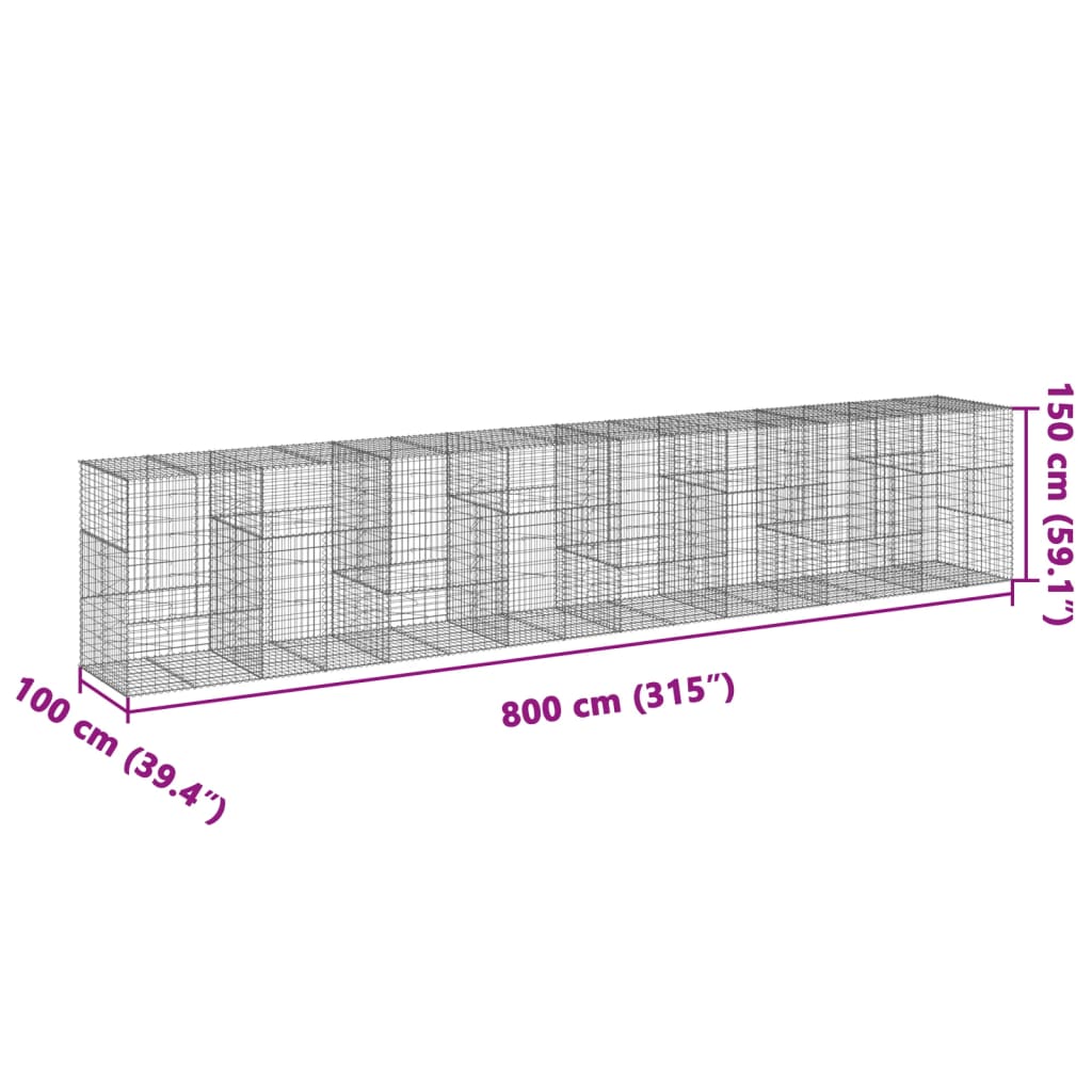 Schanskorf 800x100x150 cm gegalvaniseerd ijzer zilverkleurig - AllerleiShop