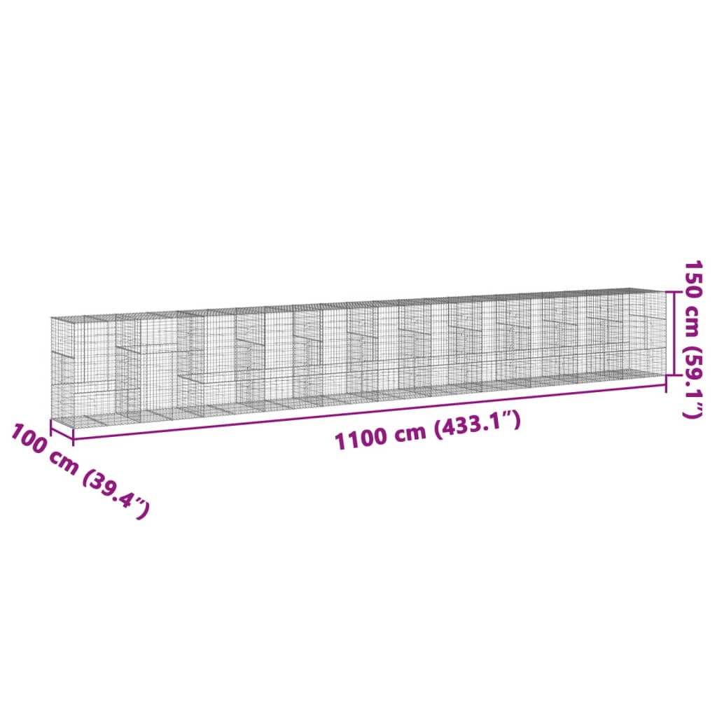 Schanskorf 1100x100x150 cm gegalvaniseerd ijzer zilverkleurig - AllerleiShop