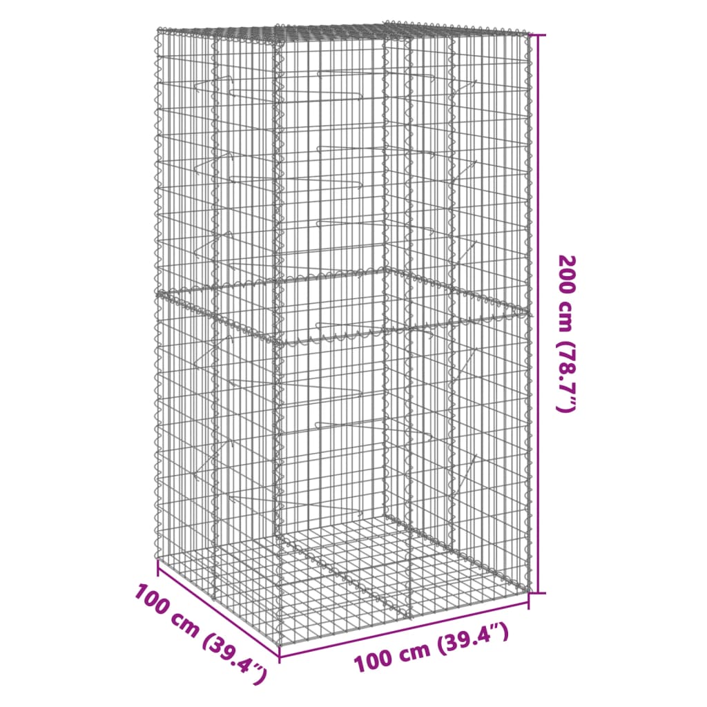 Schanskorf 100x100x200 cm gegalvaniseerd ijzer zilverkleurig - AllerleiShop