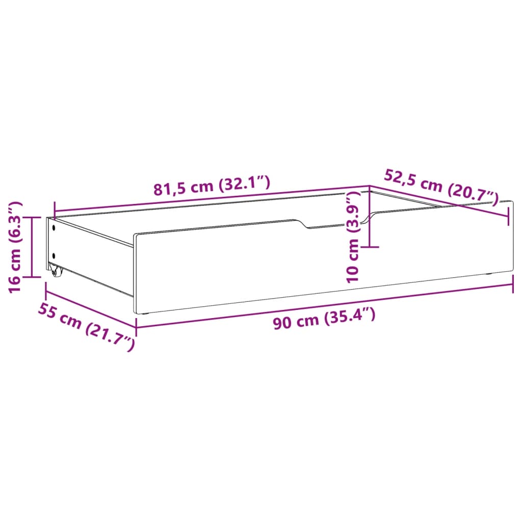 Bedlades 2 st 90x55x16 massief grenenhout wasbruin - AllerleiShop