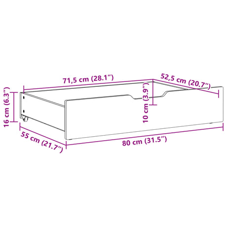 Bedlades 2 st met wieltjes 80x55x16 cm massief grenenhout - AllerleiShop