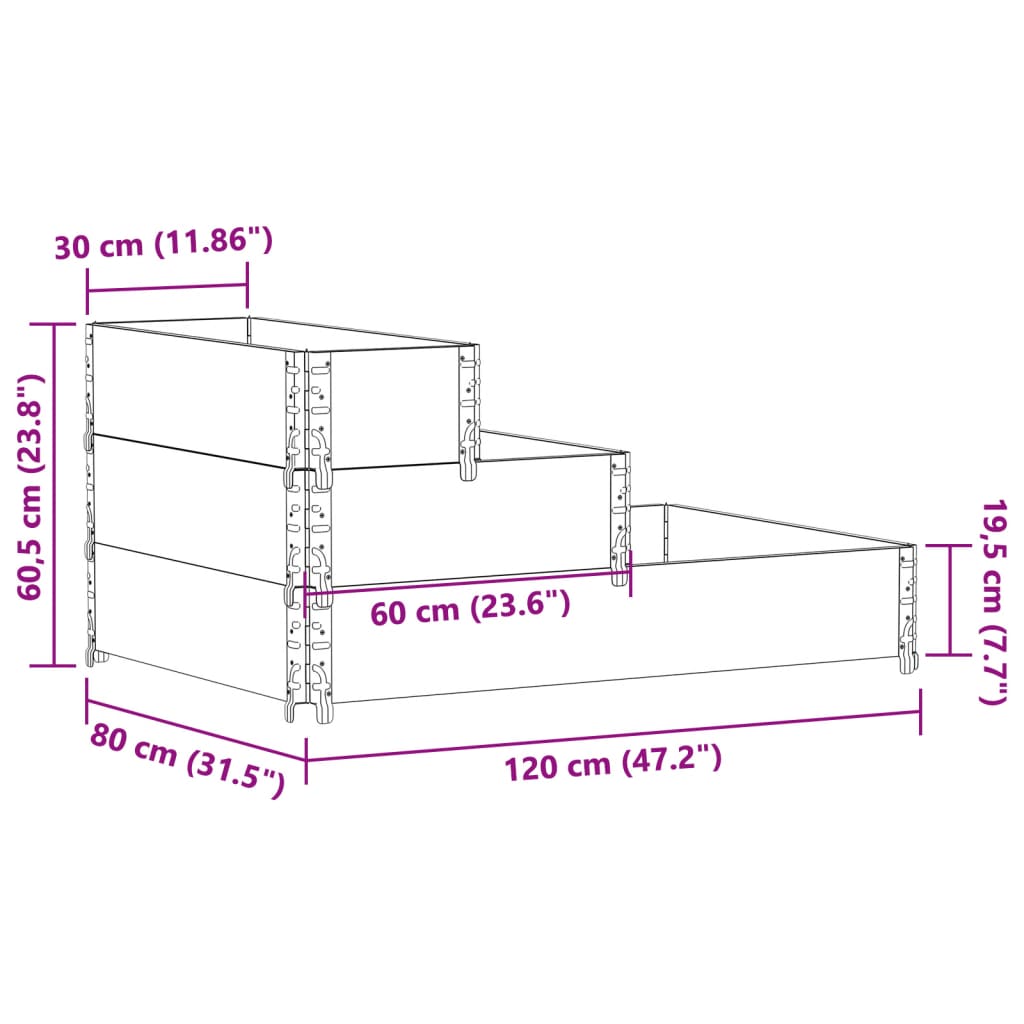 Verhoogde plantenbak 3-laags 120x80 cm massief grenenhout zwart - AllerleiShop