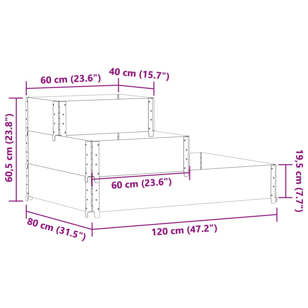 Verhoogde plantenbak 3-laags 120x80 cm massief grenenhout zwart - AllerleiShop