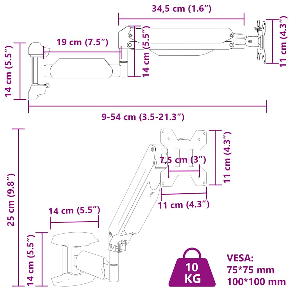 Monitor-muurbeugel 27 inch scherm gasveer 10 kg